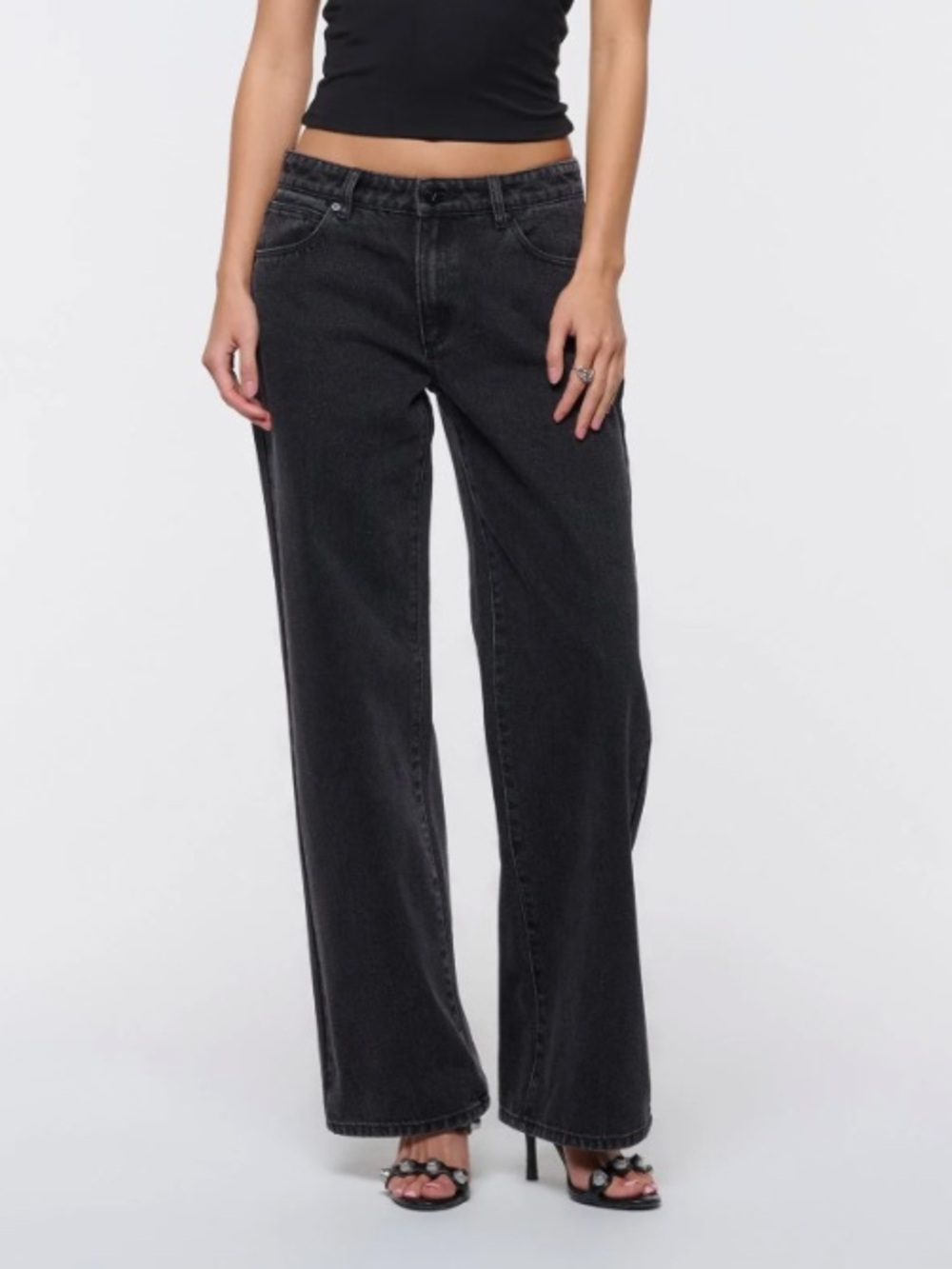 Abrand 99 Low Rise Baggy Relaxed Wide Leg Jeans Heidi Black Denim 29